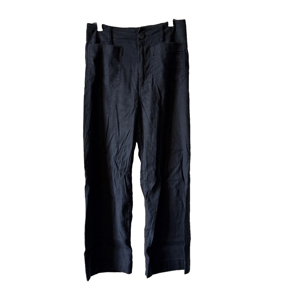 Maeve Anthropologie The Colette Black Linen Blend Wide Crop Leg Pants Size 0